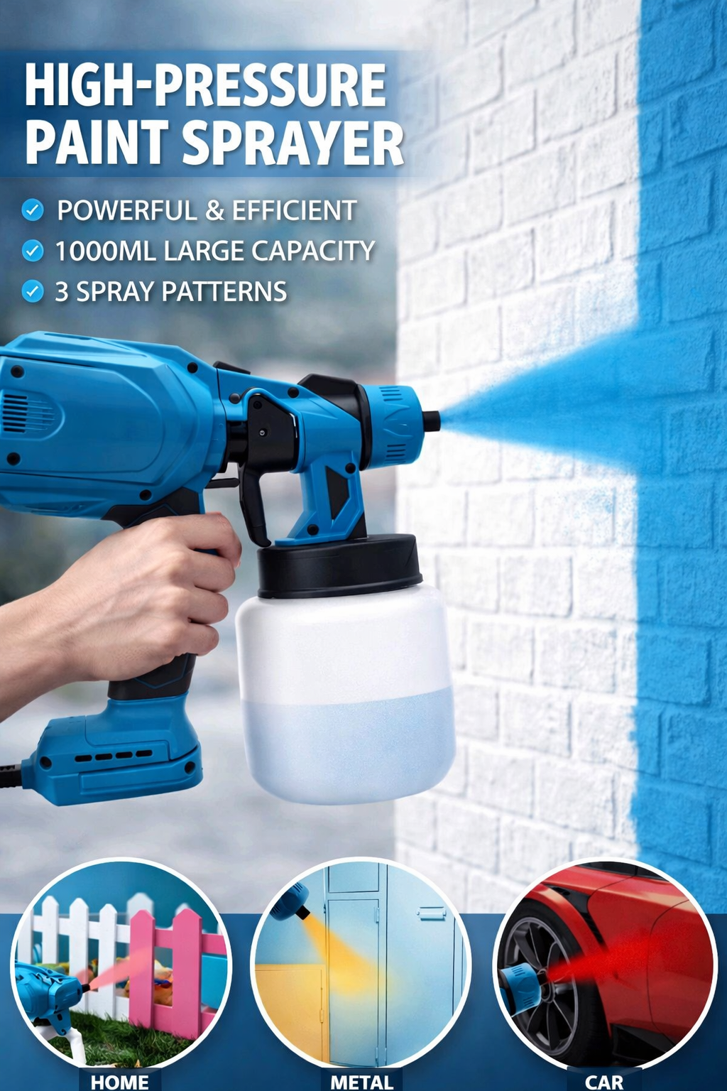 1pc Portable Wireless Electric Paint Sprayer, High Pressure Spray Gun With Lithium-Ion Battery, Easy To Clean, Suitable For Home Decor, Furniture, Cabinets, Fences, Can Be Used Indoors And Outdoors, Ideal Tool For DIY Work!